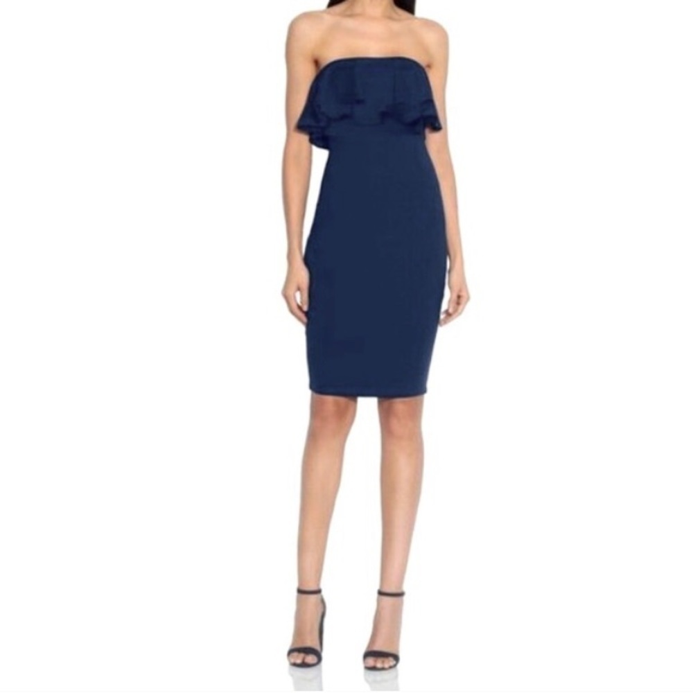 Susana Monaco Navy Strapless Ruffle Sheath Dress